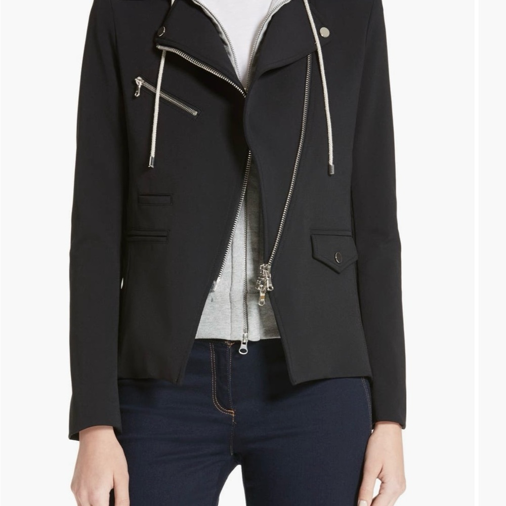 Veronica Beard Black Blazer, Asymmetrical Closure, Silver Zippers, Hadley Scuba